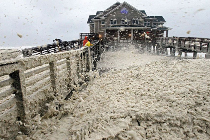 7) Hurricane Sandy batters a pier in New Jersey, 2012 (US)