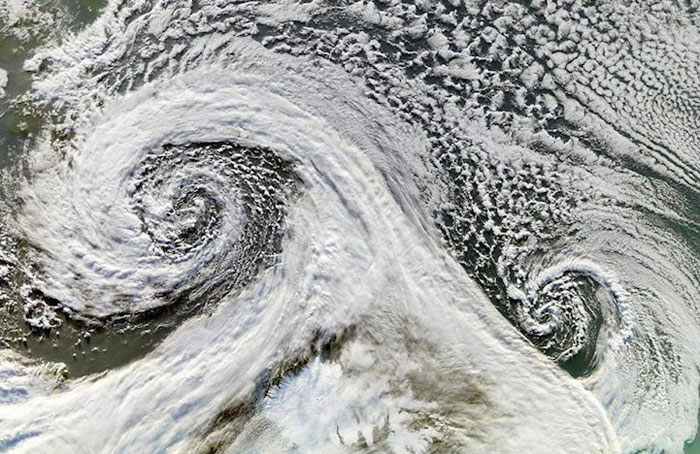 18) Double cyclone photographed from space, 2006 (Iceland)
