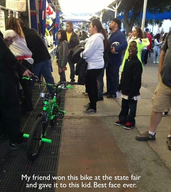 When this person gave his bike away to a little kid.