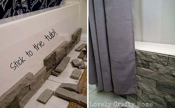 13.) Cover a normal bathtub with imitation stone siding.