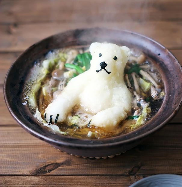 Polar Bear Shaped Radish In Japanese Hot Pot