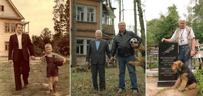 19. A father and son in 1949, 2009, and 2011.