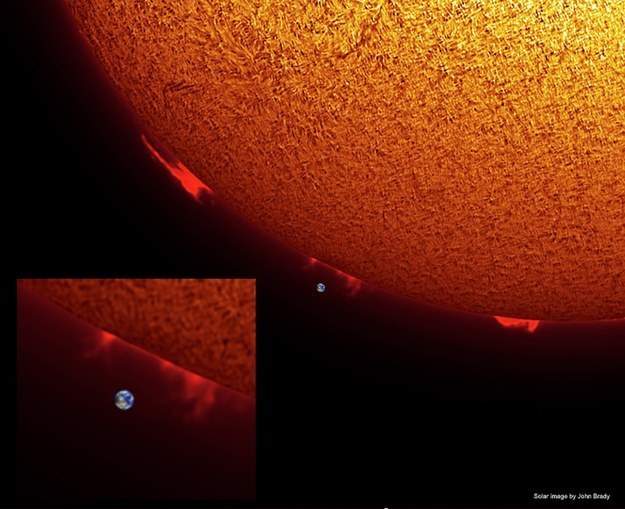 Let's step back a bit. Here's the size of Earth compared with the size of our sun. Terrifying, right?