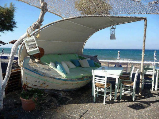 Old Boat Turned Into An Outdoor Sofa