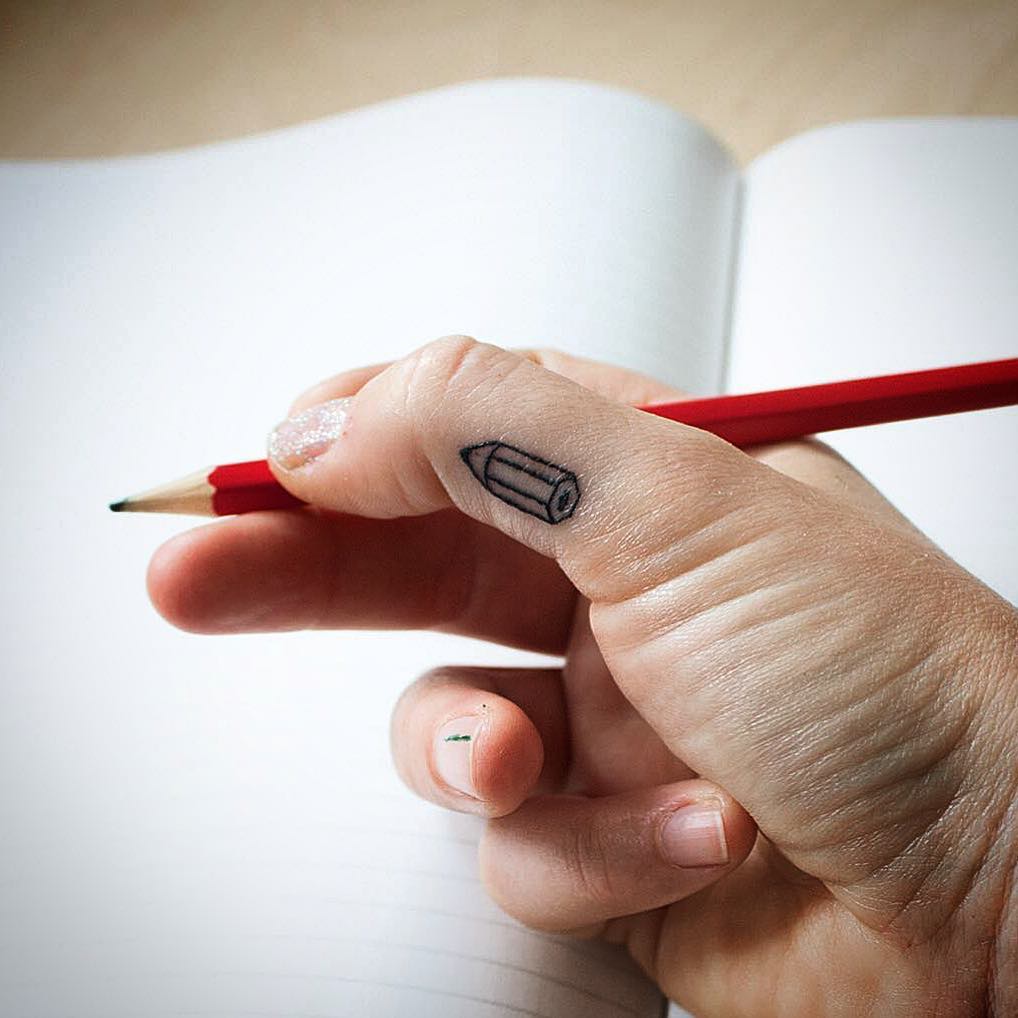 43.pencil.finger.Tiny pencil tattoo by tattooist Spence @zz tattoo