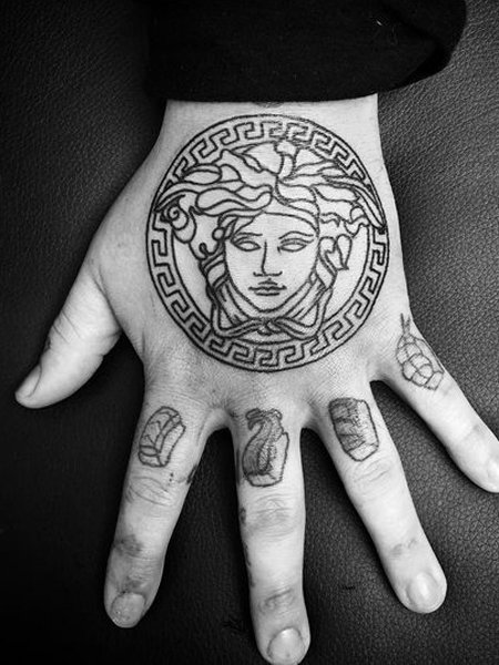 Versace Tattoo  Hand tattoos Hand tattoos for guys Versace tattoo