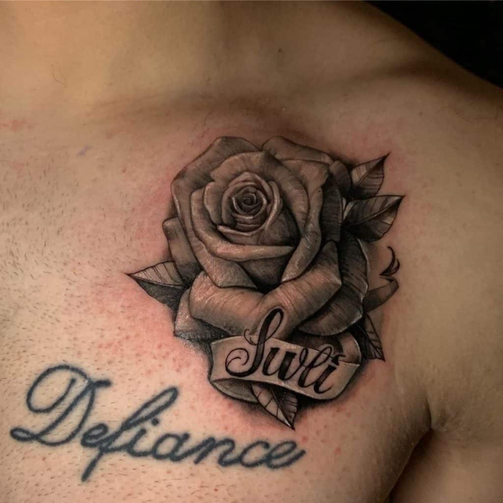 name tattoos with roses for men