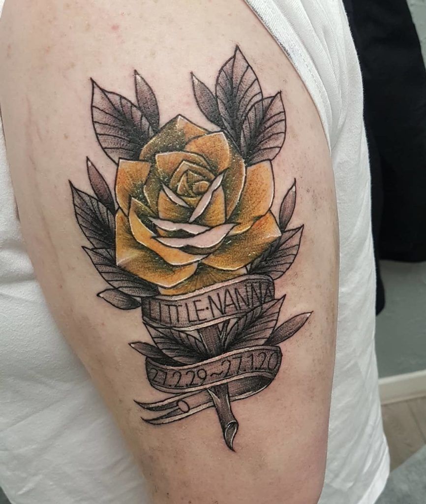 name tattoos with roses for men