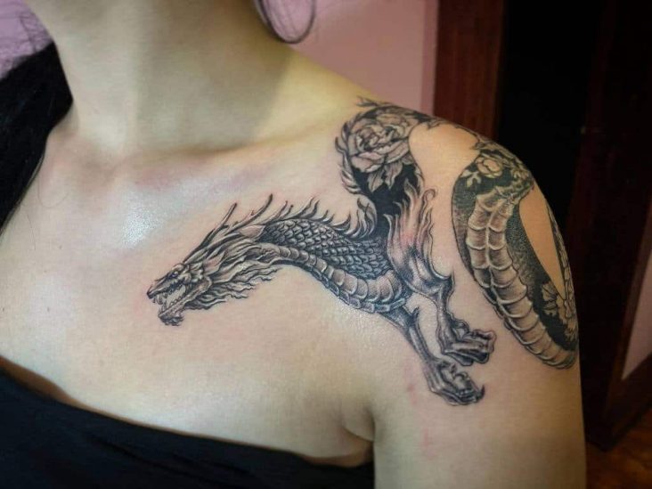 Black Dragon Neck Tattoo - wide 1