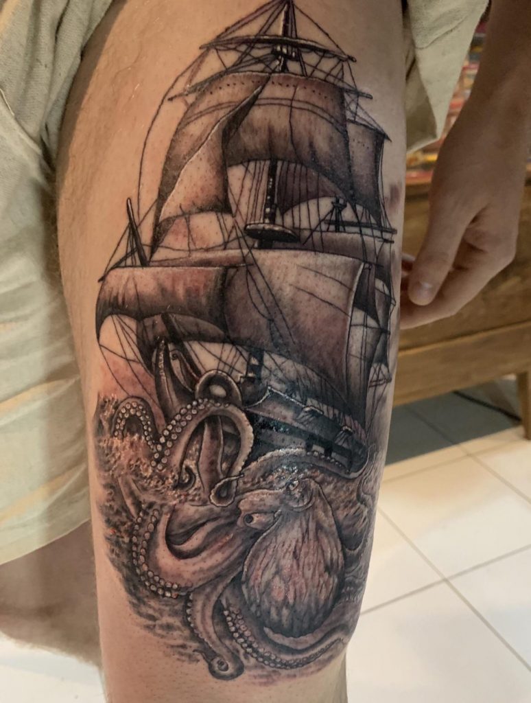 Kraken Attacking Ship Tattoo  TATTOOGOTO