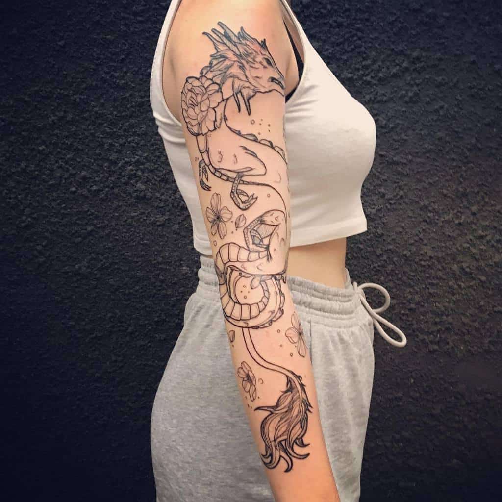 30 Amazing Sleeve Tattoos For Women In 2021 LaptrinhX   14. Dragon Sleeve Tattoo 