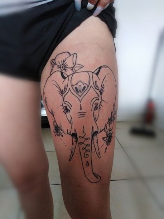 cute elephant outline tattoo