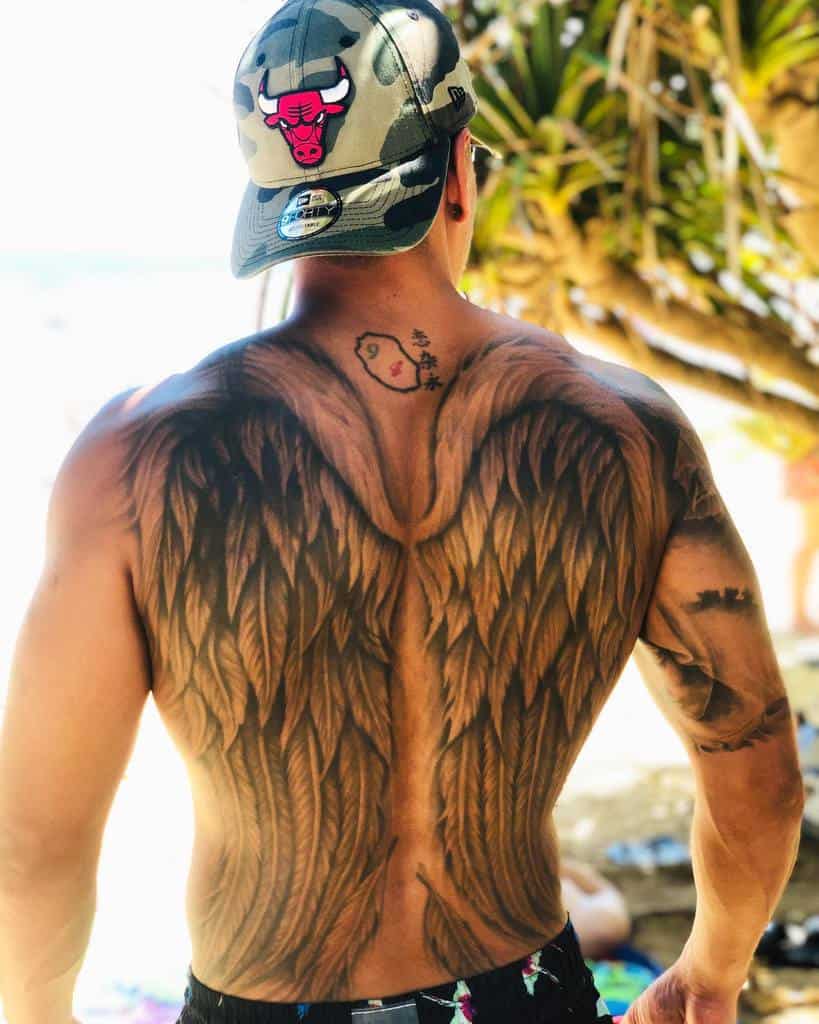 25 Stunning Angel Wing Tattoos For Men Pulptastic   25. Full Back Angel Wings 