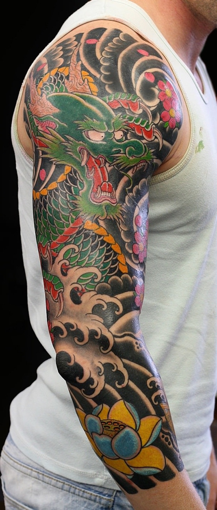 30 Best Arm Sleeve Tattoo Ideas For Men Pulptastic   3. Dragon Sleeve Tattoo 