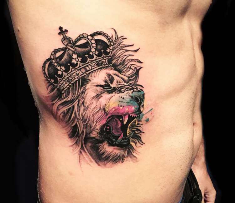 lion with crown chest tattoo