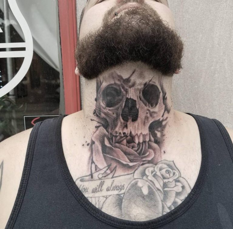 35 Best Neck Tattoos For Men In 2022 Pulptastic 3.skull .neck .tattoo 768x756