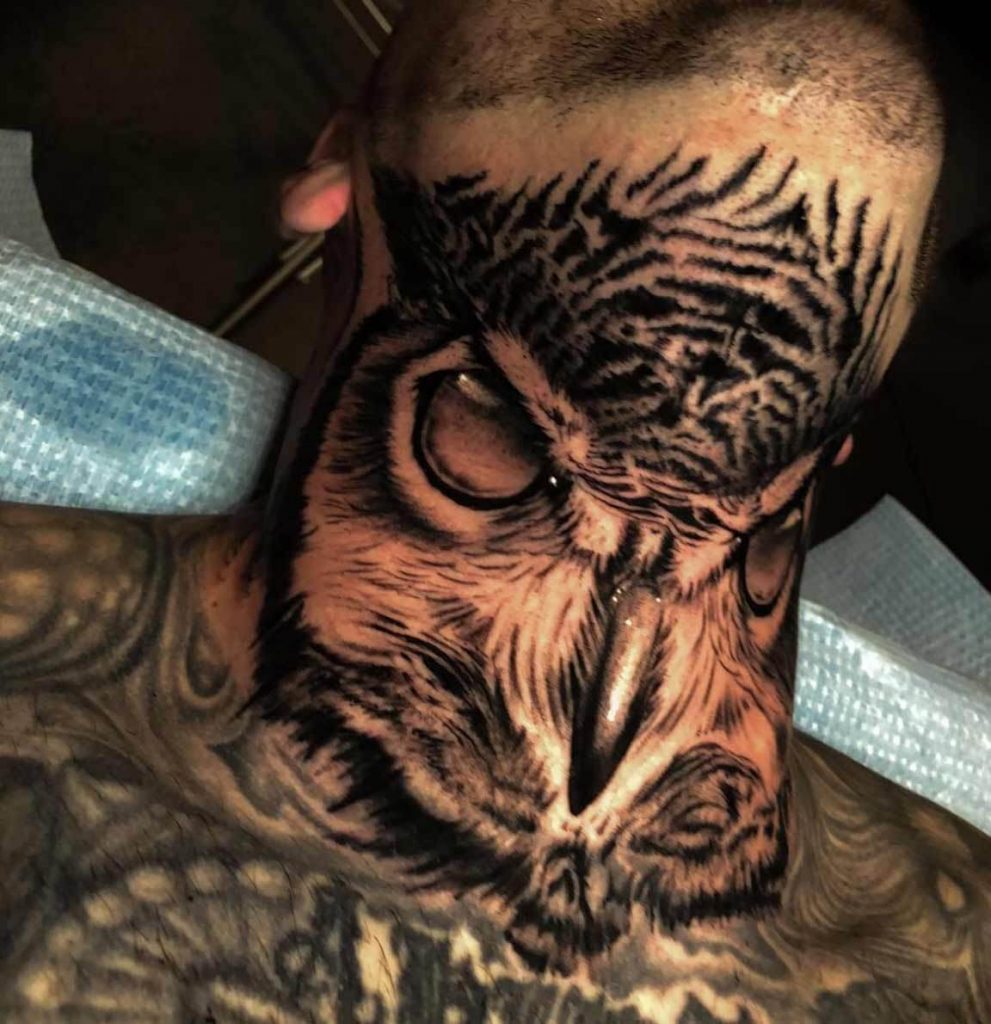 Old School Neck Owl Tattoo by 1969 Tattoo