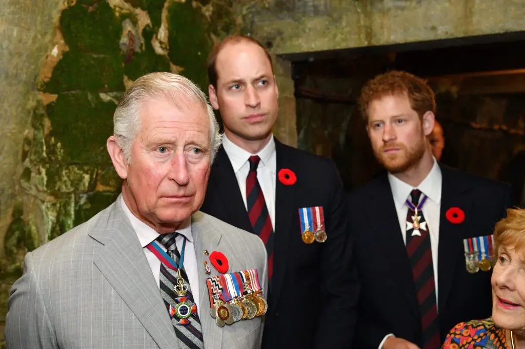 Prince Charles, Prince William, and Prince Harry visiting the tunnel and trenches at Vimy Memorial Park, France during the centenary service of The Battle of Vimy Ridge.