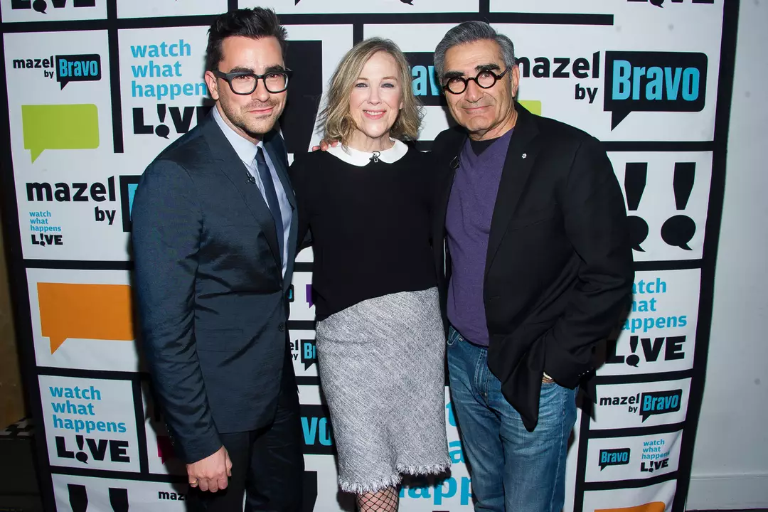 Hara and Eugene Levy pictured together in February 2025 (Charles Sykes/Bravo/NBCU Photo Bank/NBCUniversal via Getty Images)