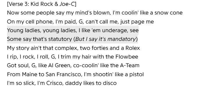 Kid Rock lyrics controversy