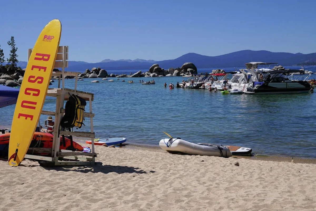 Emergency responders attending to a scene at Sand Harbor
