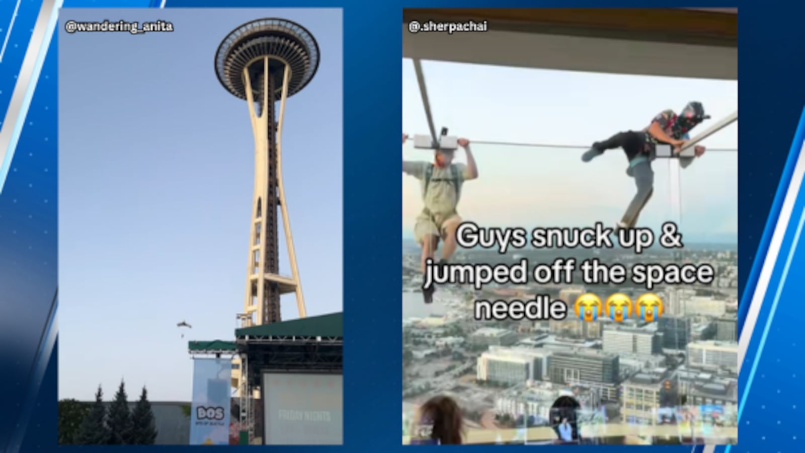 Seattle police are searching for two men who parachuted from the Space Needle