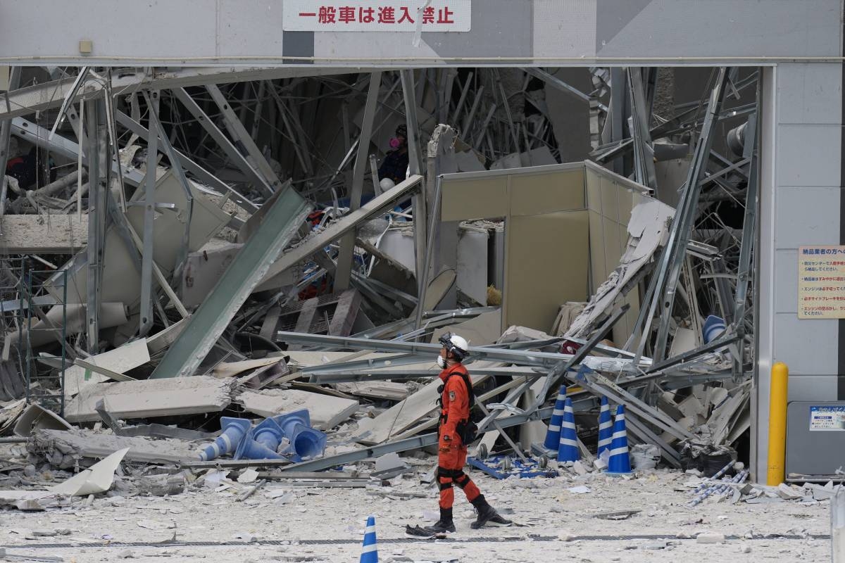 Aerial view of damaged Aeon Mall in Kashima