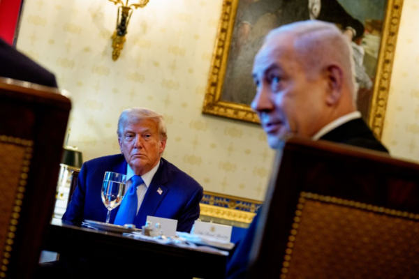 Netanyahu entering the White House for his first meeting with Trump since the Iran war began