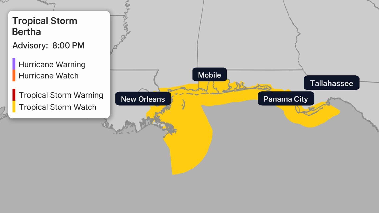 Tropical Storm Bertha forms on track approaching US Gulf Coast