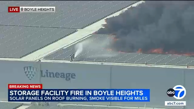 Lineage Logistics' burned cold-storage facility at 1400 South Los Palos Street