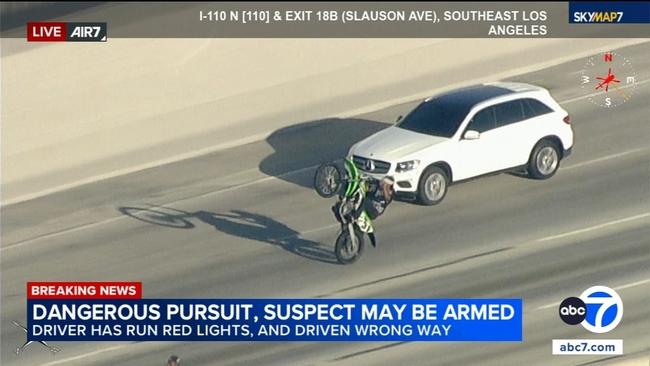 A white Mercedes-Benz SUV at the center of the dangerous police pursuit