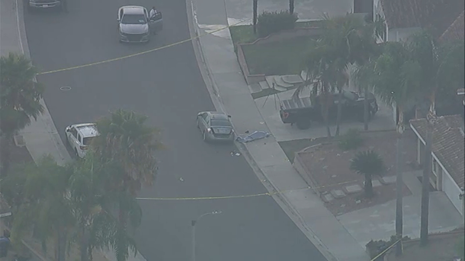 Aerial view of the residential street after the incident