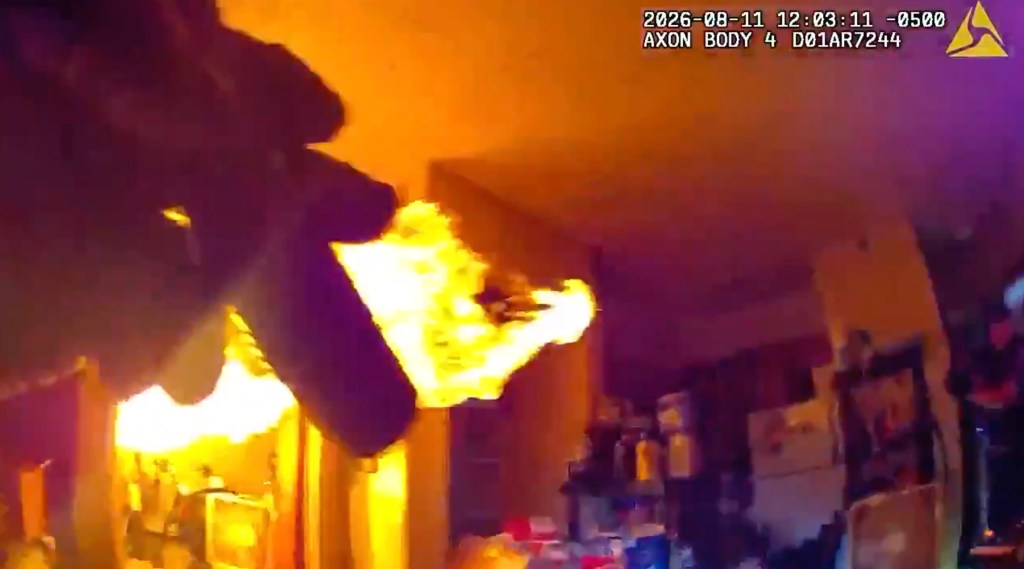 Naked madman blasts flamethrower at cops in wild bodycam footage