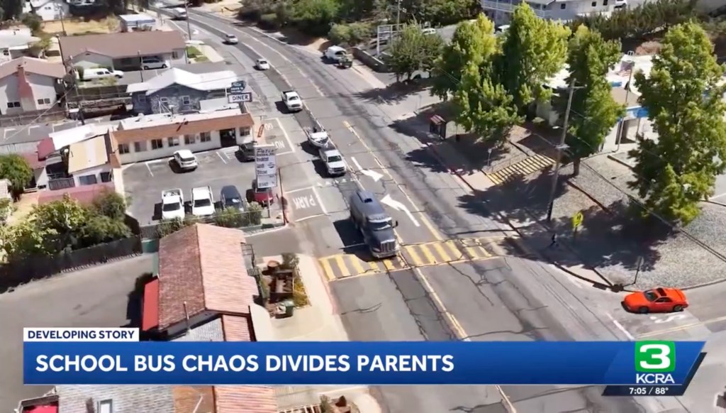 Mayhem on California school bus as parents smash inside and kids forced to climb out windows