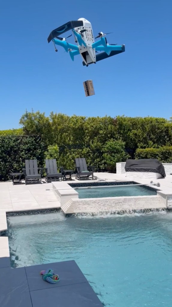 Amazon delivery drone drops ‘shocked’ customer’s package directly into swimming pool in viral video