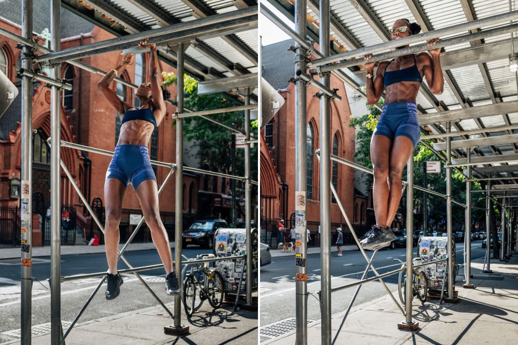 NYC women are hanging from scaffolding, streetlights and subway rails to bust a stubborn fitness myth
