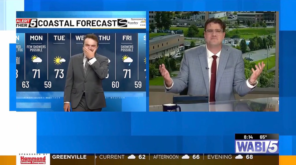 Maine meteorologist suffers laughter attack on live TV after hilarious prank backfires