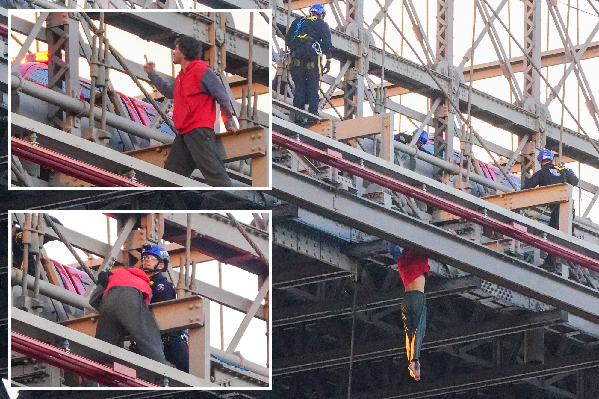 Naked nutjob jumps from Brooklyn Bridge after erecting flags