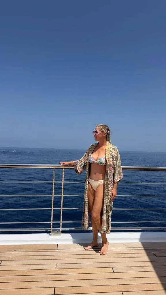 Amy Schumer posing in different swimsuits