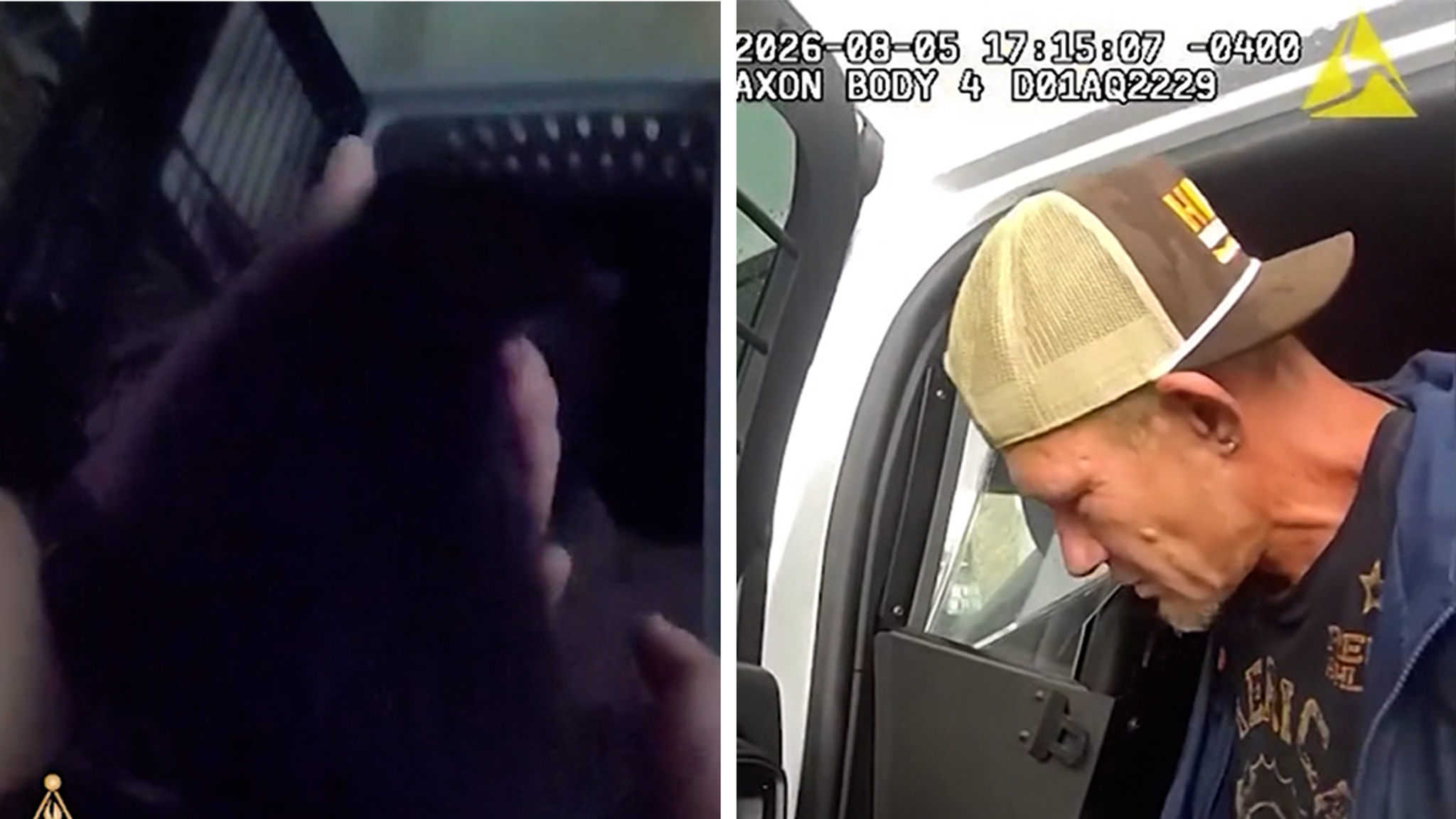Charette being detained by deputies outside his home during the initial response.