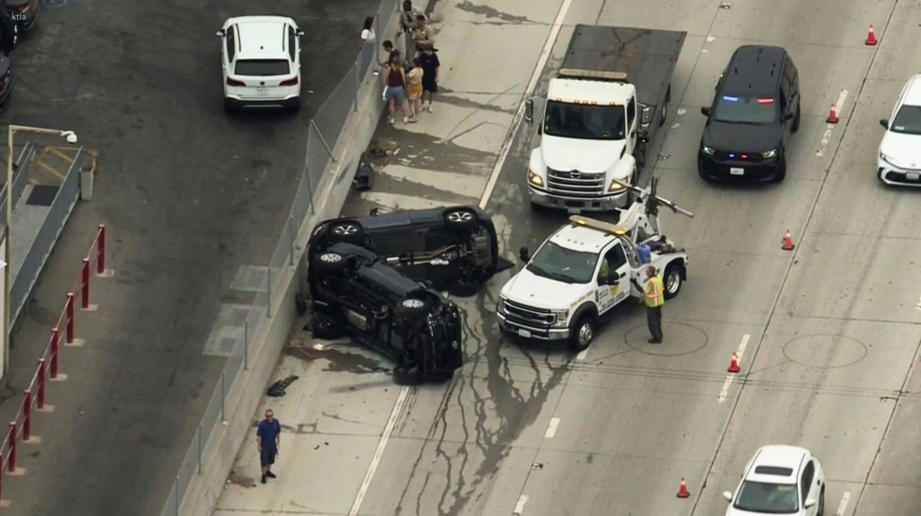 Two cars flip on major California freeway sparking rush hour chaos and massive delays