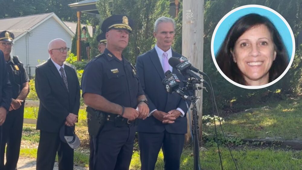 ‘Presumed armed and dangerous’ wife of dead cop seen calmly walking from death scene — as her surprising background emerges