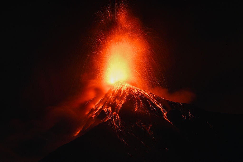 The Fuego volcano erupting with lava and ash in Guatemala on August 4