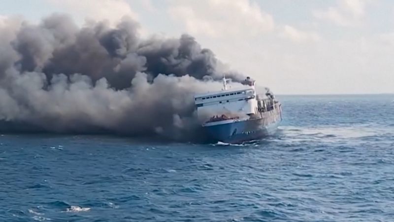 Black smoke billowing from burning ferry off Madura Island