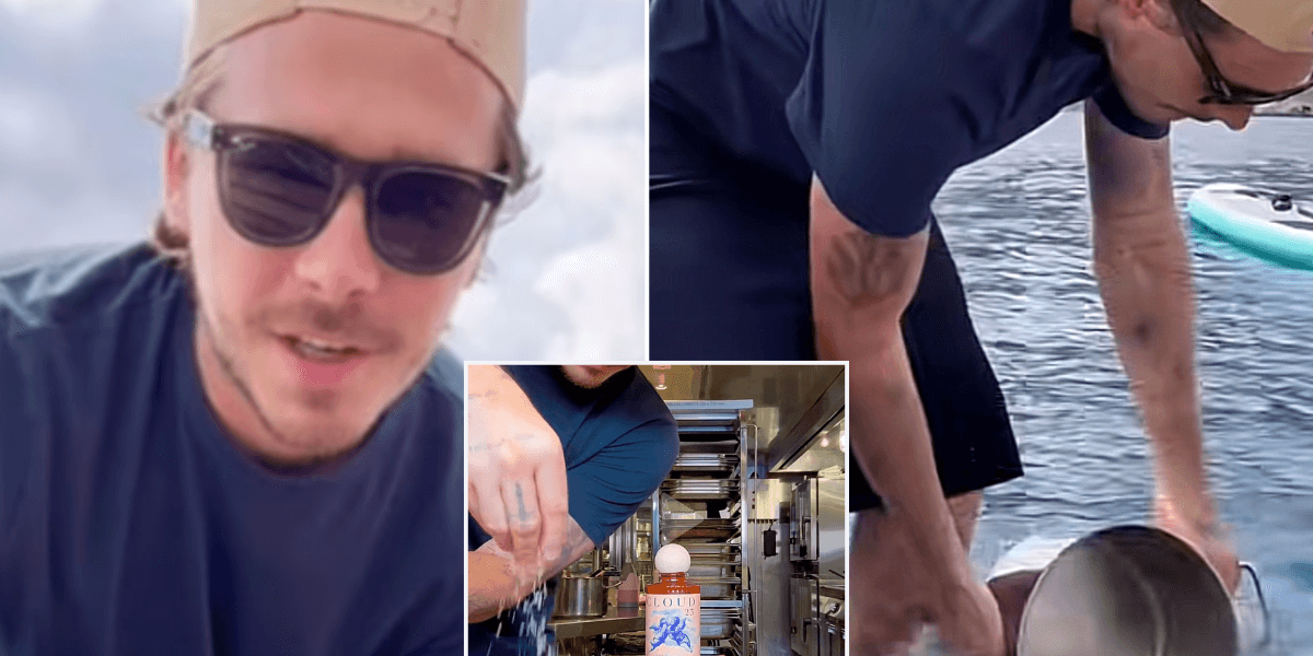 Brooklyn Beckham, 27, aspiring chef and hot sauce founder, preparing a tomato pasta dish.