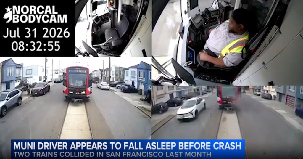Shocking moment train operator dozes off before slamming into another train caught on camera