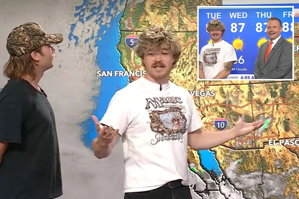 Jacob Nowell on KTLA Weekend Morning News, hijacking the weather forecast
