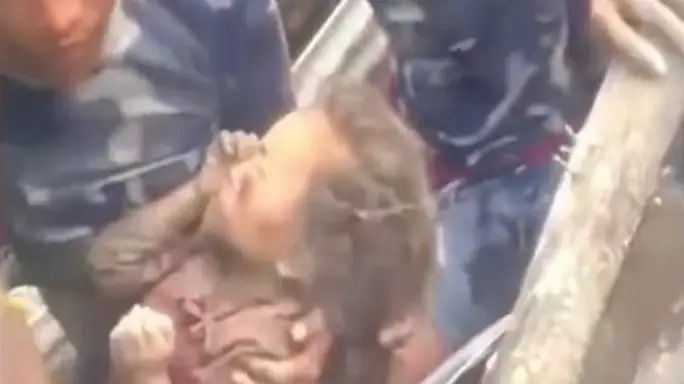 Harrowing moment five-year-old girl is pulled alive from rubble after devastating Nepal floods