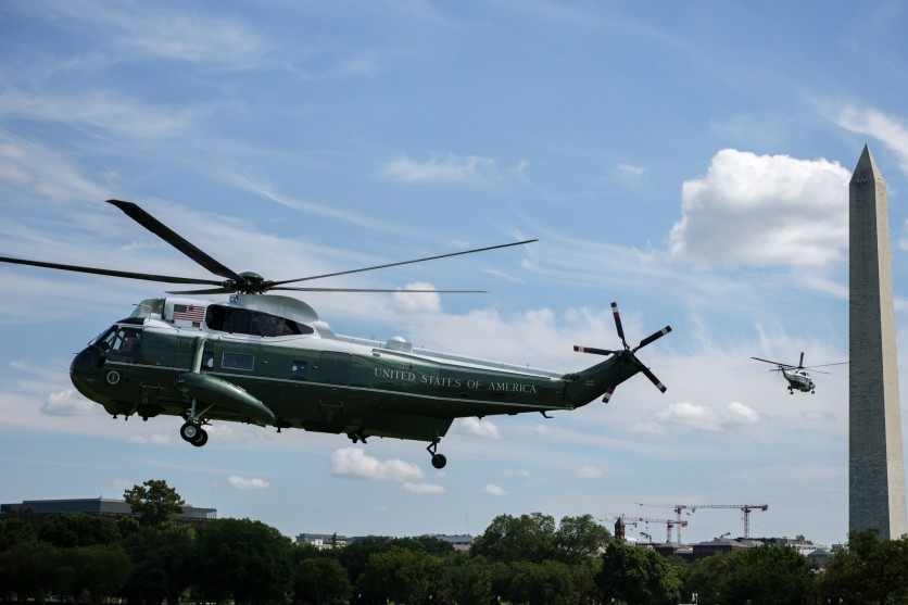Marine One helicopter departing from the White House during an incident