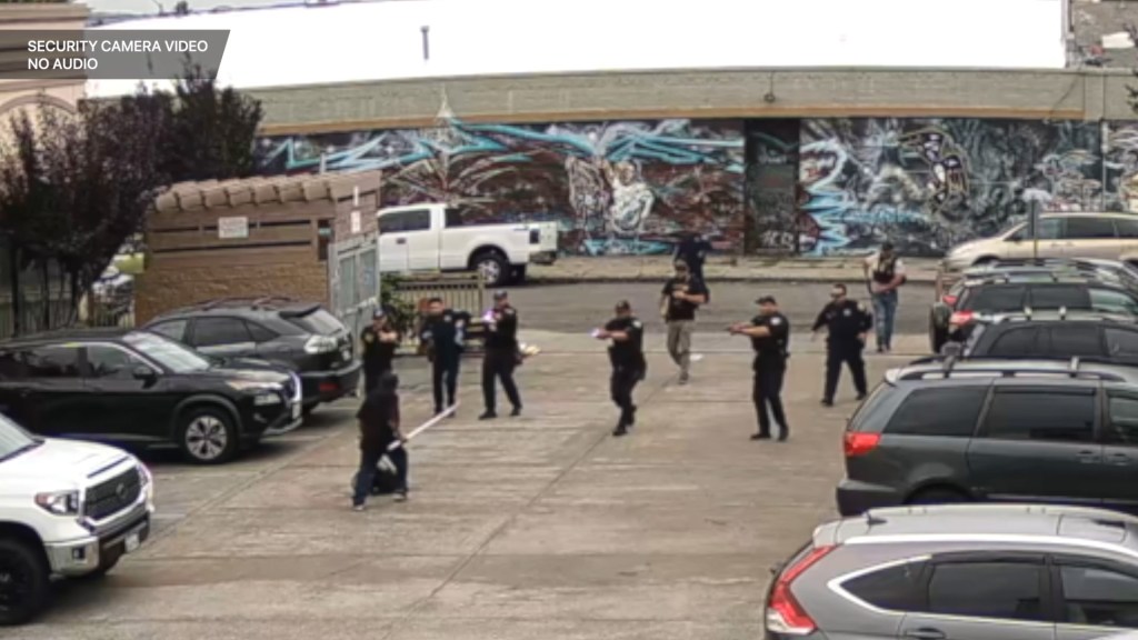 Dramatic video shows police shoot spear wielding man on California street